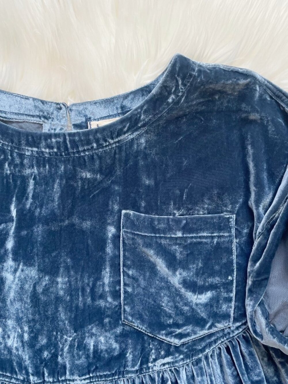 Free People We The Free Varsity Navy Blue Moon City Velvet Short Sleeve Top - Picture 3 of 7